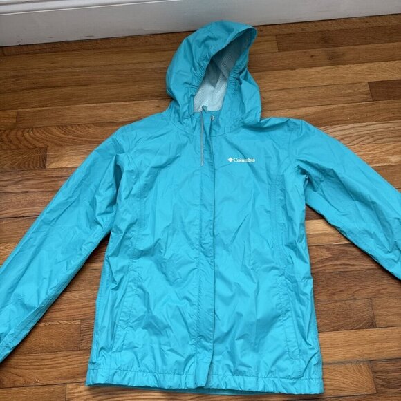 Columbia Windbreaker Jacket Teal Youth Omni Tech Waterproof Mesh Lining Size L - Picture 2 of 7